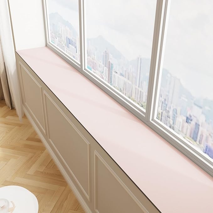 Window Sill Cushion Pad - Narrow Adjustable & Waterproof Window Seat Mat for Bay Windows, Absorbent Dust-Proof Liner with Non-Slip Backing,Cut-to-Fit (Pink, 114''x8'')