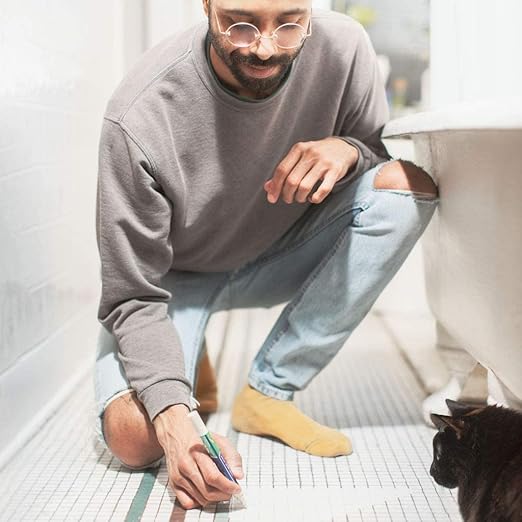 Grout Pen Tile Paint Marker: Winter Grey 2 Pack with Extra Tips (Narrow, 5mm) & Large Winter Grey (Wide, 15mm Tip) - Waterproof Grout Colorant and Sealer Pen to Renew, Repair, and Refresh Tile Grout