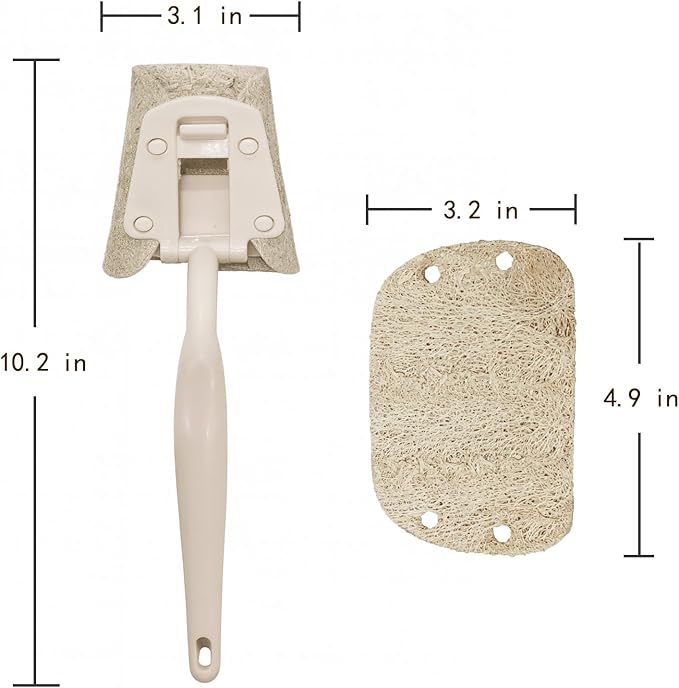 Natural Loofah Sponge with Handle, 5-Piece Replaceable Eco Sponges for Cleaning, Non-Scratch Scrubber for Dishwashing Cookware Pans, Kitchen Eco-Friendly Tools