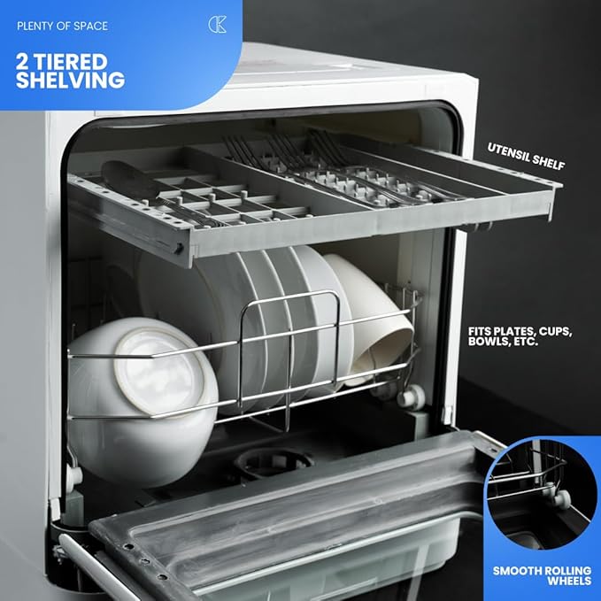 Collier Kitchen Portable Countertop Dishwasher – Compact Mini Dishwasher with 5 Wash Programs, Built-in Water Tank & Hose Connection – Space-Saving for Apartments, RVs & Small Kitchens
