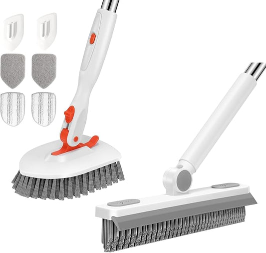 SetSail Grout Cleaner Brush with Long Handle & 3-in-1 Tile Tub Floor Scrubber, V-Shaped Floor Scrub Brush Swivel Grout Brush Stiff Bristle Floor Grout Scrubber for Bathroom