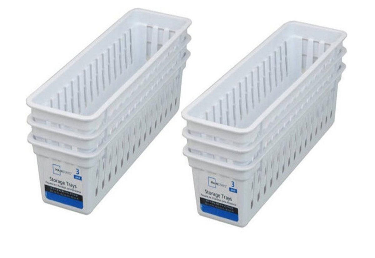 Mainstays Slim Plastic Storage Trays Baskets in White- Set of 6 - Image 1