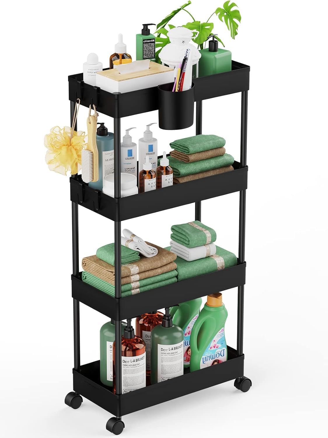 LEHOM Slim Rolling Storage Cart - 4 Tiers Bathroom Organizer - Image 1