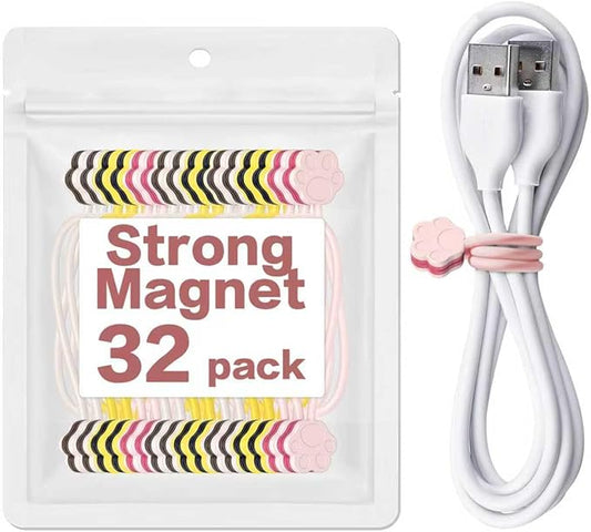 Cute Dog Paw Magnetic Cable Ties (32 Pack, 7.28 In) silicone cable ties reusable,Strong magnetic adsorption,Great for Bundlingand Organizing, Holding Stuff Book Markers, Fridge Magnets (Multicolor)