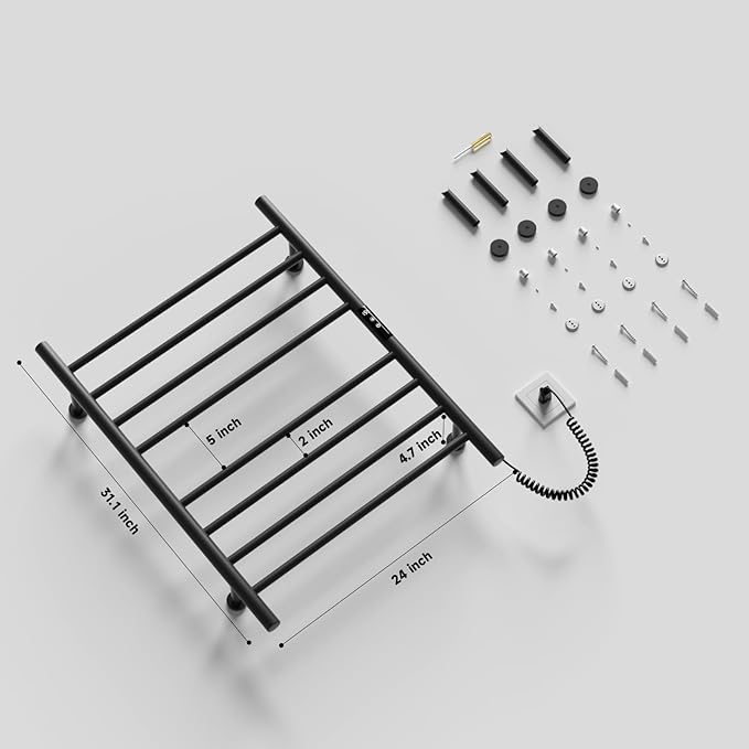 Wall Towel Warmer Rack for Bathroom - 8 bar Heated Towel Rack Timer and LED Indicator for Bathroom, Wall Mounted Electric Towel Rack, Aluminum Alloy Matte Black, Plug-in