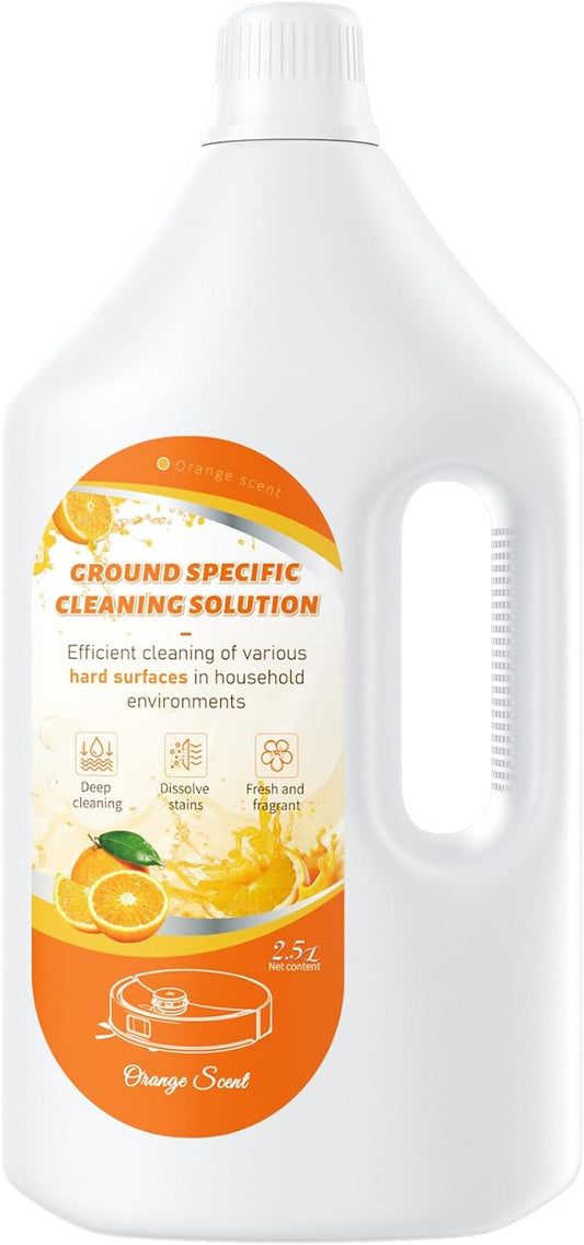 Floor Cleaning Solution Orange Scent, Compatible with Roborock Cleaning Solution Quick Drying Without Residue Suitable for All Robot Vacuums and Wet Dry Dual-Use Vacuum Cleaners (2.5 L, Orange)
