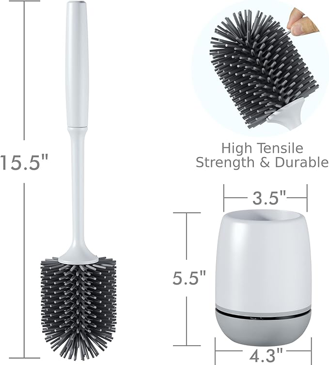 Toilet Brush, 2 Pack Toilet Bowl Brush and Holder with Ventilated Holder, Bathroom Accessories Toilet Bowl Cleaners with Silicone Bristles, Cleaning Supplies Toilet Cleaner Brush for Deep Cleaning