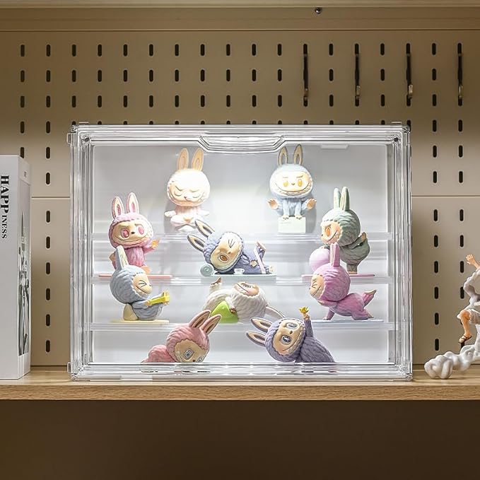 4 Tiers Clear Display Case for Figures with Lights, Acrylic Storage Organizers Box with Magnetic Door, Large Dustproof Showcase for Collectibles Action Figure