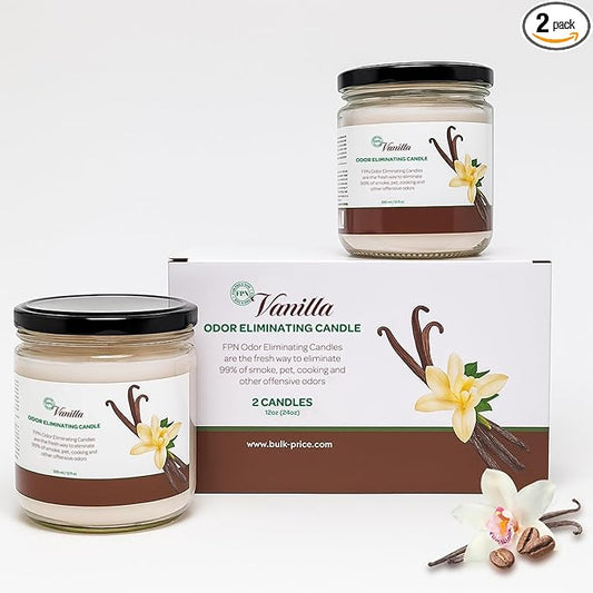 Candle Set Odor Eliminating – 2 Pack - 12oz – Long-Lasting Soy Wax Candles – Neutralizes Pet, Kitchen & Smoke Odors – Clean Burn, Eco-Friendly, Aromatherapy Candle (Vanilla)