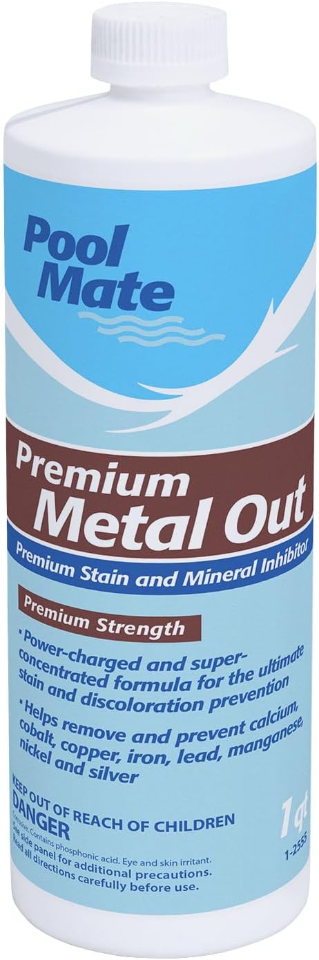 Pool Mate 1-Quart Premium Metal Out Stain and Mineral Inhibitor, Pool Metal Remover, Stain Remover, Made in USA
