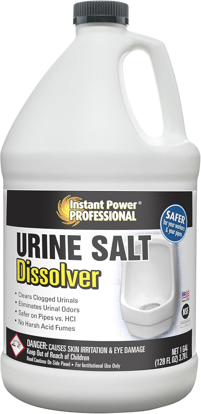 Instant Power Professional Urinal Salt Remover - Helps with Uric Salt Buildup, Dissolves Urine Salt, Urinal Drain Cleaner for Regular and Waterless Urinals, Safe on all Toilet Pipes - 1 Gallon