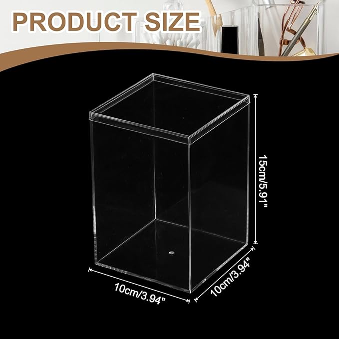 Acrylic Box with Lid, 3.94 x 3.94 x 5.91 in Acrylic Display Case Plastic Square Cube Container Storage Holder Stackable Bins for Cosmetic Collectible Candy Jewelry(2 Pack, Clear)