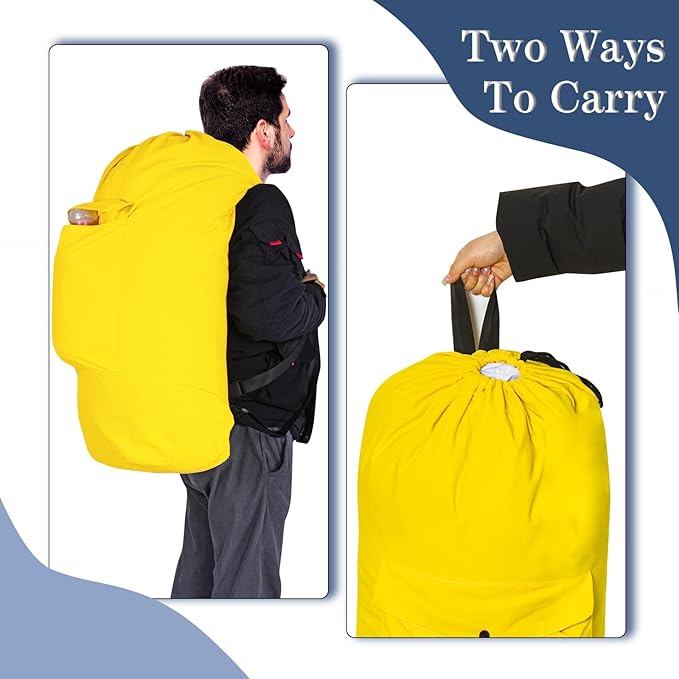 Sanlykate Canvas Backpack Laundry Bag - Extra Large Durable Dirty Clothes 2-3 Days Capacity with Adjustable Shoulder Strap & Front Pocket, for College Dorm, Apartment, Laundromats, Camping Travel