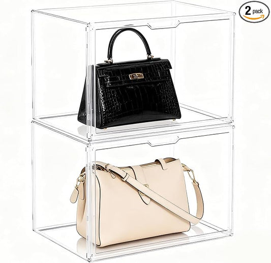 Clear Plastic Storage Bins, Acrylic Display Case with Magnetic Door, Large Stackable Display Organizer Box for Collectibles, Shoes, Book, Cosmetic, Figures Showcase(2 Pack)