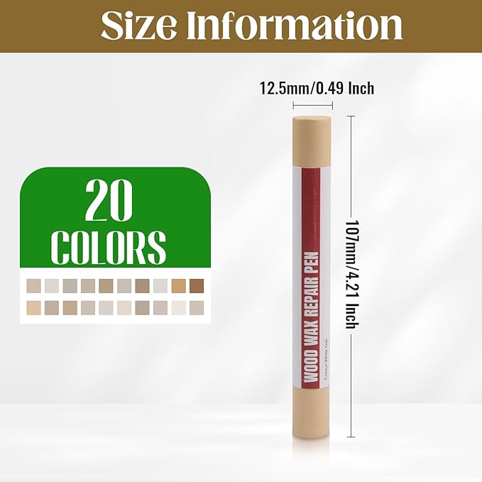 Wood Filler Sticks, 20 Colors Wood Repair Wax Crayons with Scraper, Wood Touch Up Markers for Repairing Scratches, Cracks, Holes in Cabinets, Floors, Tables and Doors[White Series]