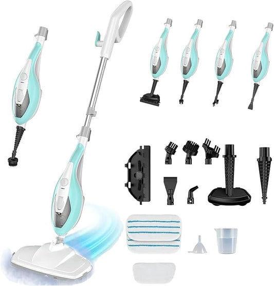 Steam Cleaner for Home, Handheld Floor Steamer Cleaner, Lightweight 12 in 1 Steam Mop Detachable Steamer for Hardwood Floor Tile Couch, 2 Washable Pads, 1550W Deep Cleaning, Green