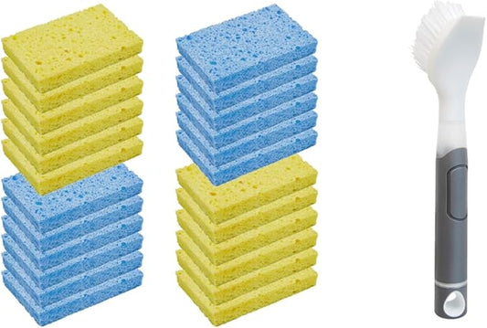 CELOX 24 Pack Durable Kitchen Sponges and Dish Soap Brush with Soap Dispenser for Dishes, Pans, Sink, Pots