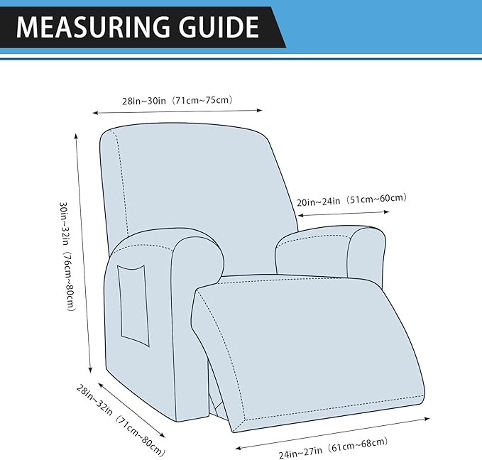 Chair Covers 4-Pieces Recliner Chair Covers 1 Seater Cover for Recliner Chair Leather Look Recliner Slipcovers with Pockets Spandex Fabric Furniture Covers(Recliner, Army Green)