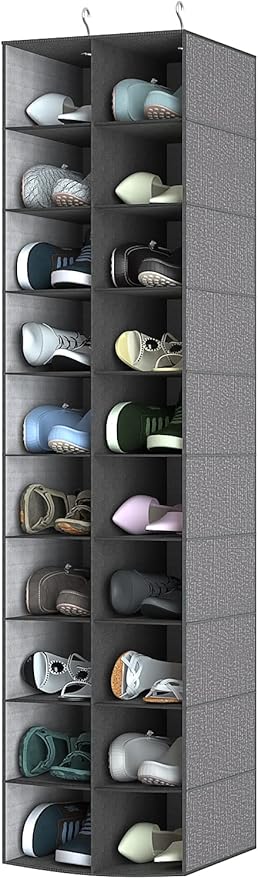 Libeder Hanging Shoe Organizer for Closet, Hanging Closet Organizers 20 Section Shoe Shelves, Space Saving Shoe Holder & Storage, Grey, 12''W×12''Dx 50''H