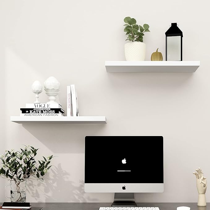 WELLAND Set of 2 Floating Shelves Wall Mounted Shelf, for Home Decor with 8" Deep (White, 24 inch)