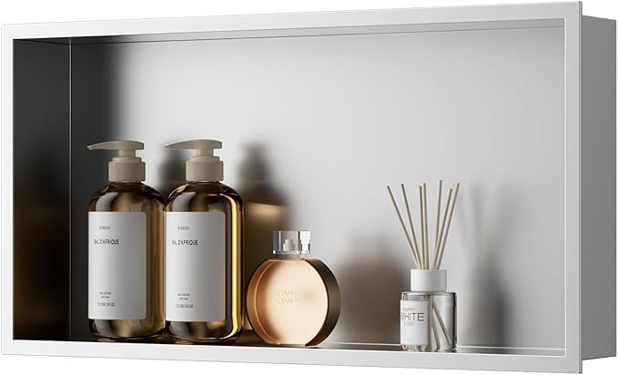 QAOYEDE Shower Niche, 24"x12" Stainless Steel Niche for Shower Wall No Tile Needed, Recessed Showers Shelf for Bathroom Storage,Brushed Nickel