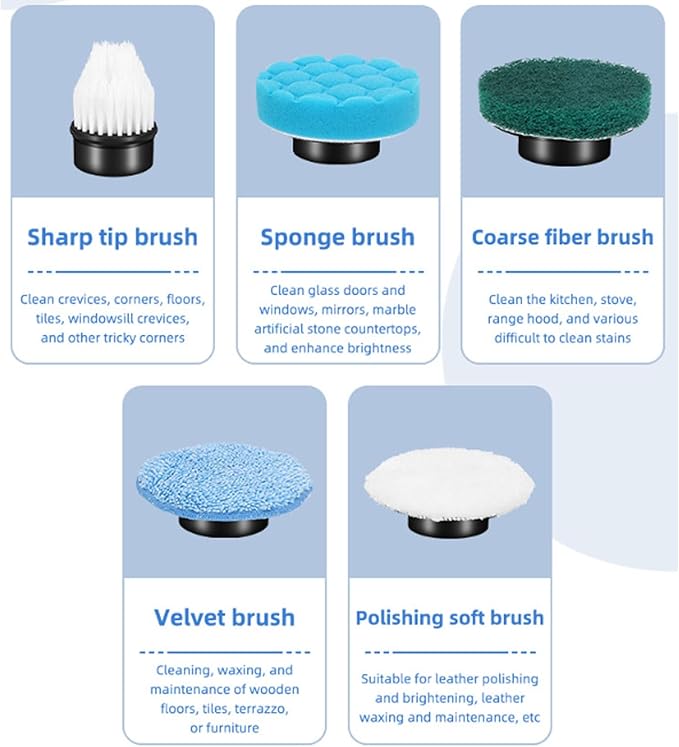 Pssopp Electric Scrubbing Brush, 8 in 1 Cordless Cleaning Brush Tile Tub Scrubber for Bathroom Shower Bathtub Washbasin