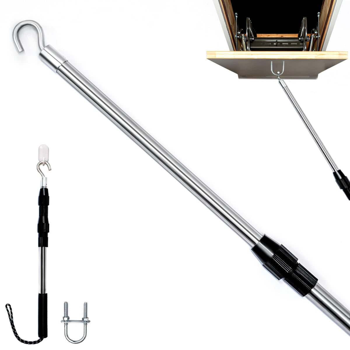Attic Ladder Pull Down System，Attic Pull Down Hook | Garage Storage - Image 1