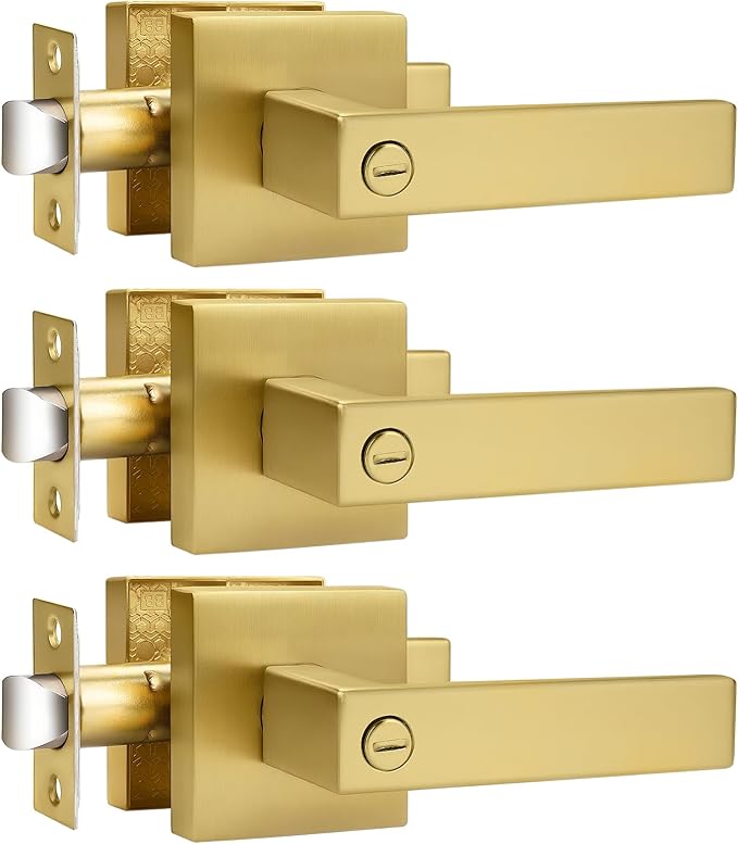 Probrico Gold Privacy Door Handle Lockset Heavy Duty Interior Door Lever for Bedroom Reversible Keyless Handleset Door Knob 3 Pack