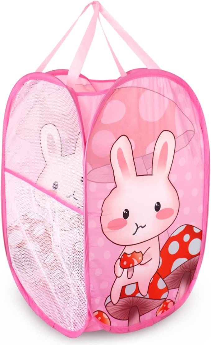 Cute Foldable Laundry Toys Tidy Clothes Socks Basket Storage Bag (Pink Rabbit)