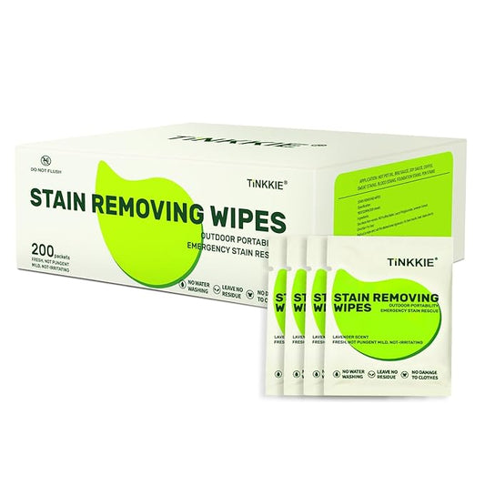 200 Pack Stain Remover Wipes for Clothes & Fabric – Instant Clothing Stain Remover for Shoes, Shirts & Jackets, Individually Wrapped Portable Wipes for Travel & On-the-Go Cleaning
