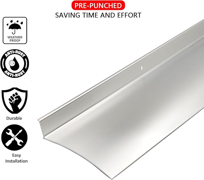 Heavy-Duty 5.12" W 43.3" L Door Rain Drip Guard Overhead,Aluminum Drip Cap for Exterior Doors Window Top,Rain Drip Edge Flashing,Water Deflector,Rain Diverter,Anodized Silver 1PCS