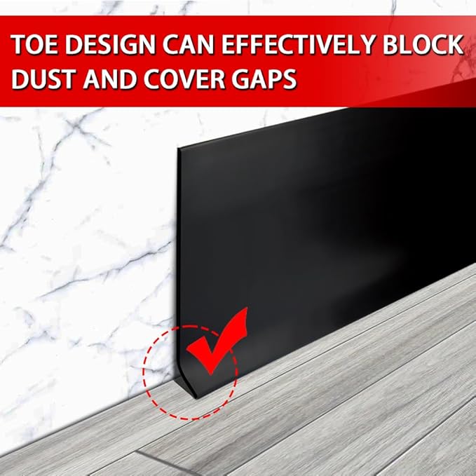 Vinyl Wall Base Baseboard Molding Trim 6" Flexible Self Adhesive Rubber Wall Base Moulding Trim Peel and Stick Design, 6 Inch x 40 Feet, Black