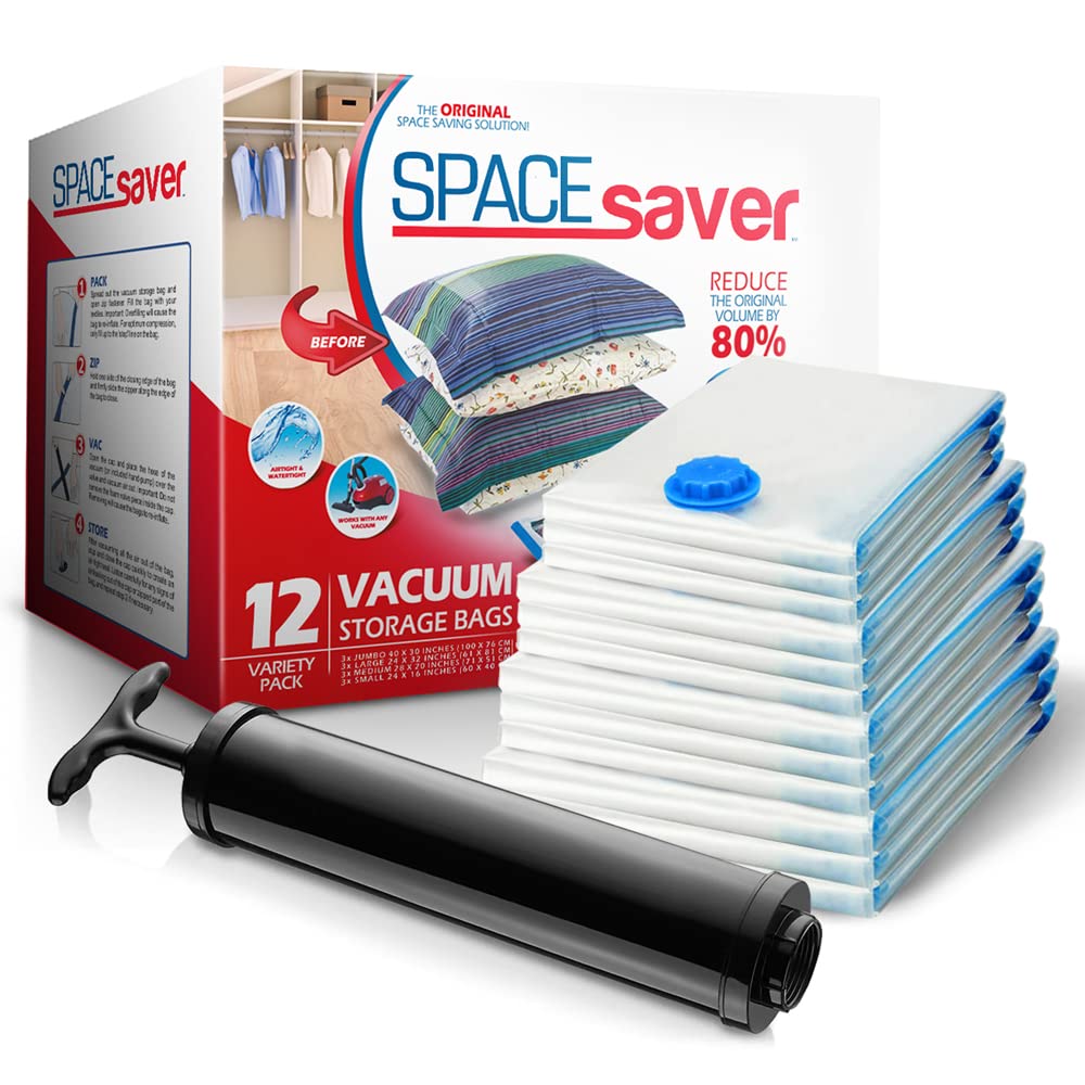 Spacesaver Vacuum Storage Bags with Hand Pump, Variety, 12 Pack - Image 1
