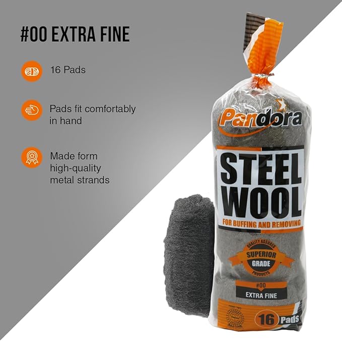 Pandora Steel Wool #00 - Extra Fine Grade, 240 Pads for Buffing and Cleaning - Ideal for Golf Clubs, Metal Wheels, Screens, and Lawn Furniture