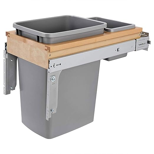 Rev-A-Shelf Top Mount Single Pullout Under Cabinet 35 Quart Kitchen Trash Cans w/ Soft-Close, 150 Pound Rated Full-Extension Slides, 4WCTM-12BBSCDM1