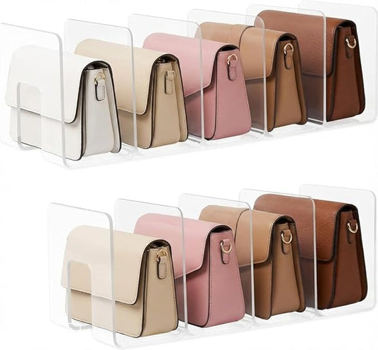 Purse Organizer for Closet, 2 Pack Fixed-Height Shelf Dividers – Clear Acrylic Handbag Organizer & Bag Organizer Set for Purse Storage, Closet Organization & Bookshelf Separation