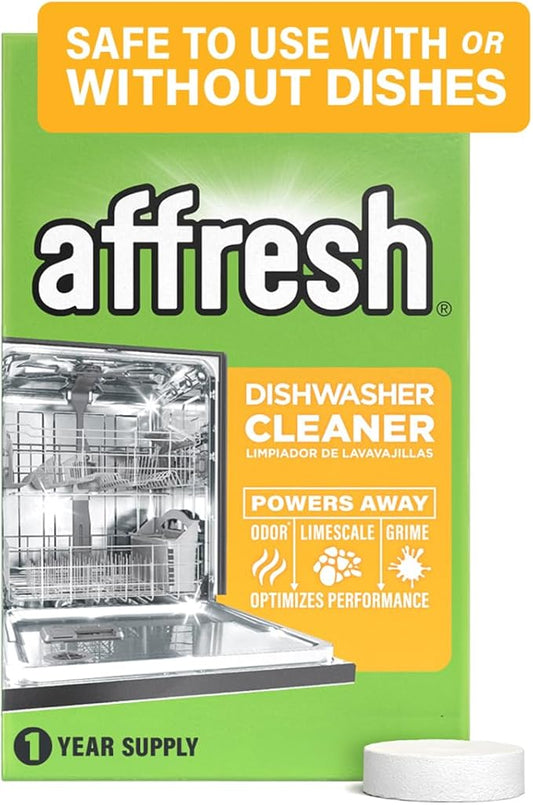 Affresh Dishwasher Cleaner, Helps Power Away Odor Causing Bacteria, Limescale, Mineral Deposits & Grime Inside Pump, Tub & Hoses, 12 Tablets, 1 Year Supply