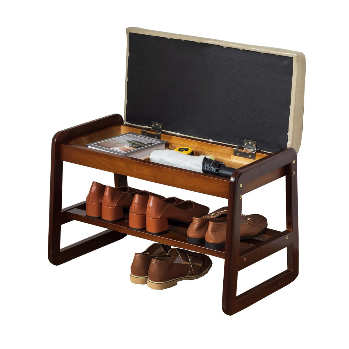 latifolia 2 Tier Shoe Rack Bench with Flip-Top Storage, Grey - Image 1