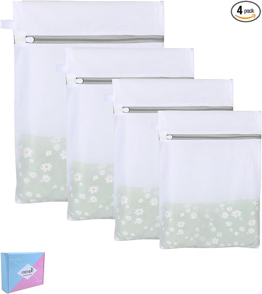 Mesh Laundry Bags, Mesh Wash Bags Durable Mesh Structure with Strong Zipper, Suitable for Underwear, Delicate Clothes, Pants, Shoes (Small Fine Mesh, XS+S+M+L(10*12in+12*16in+16*20in+20*24in)