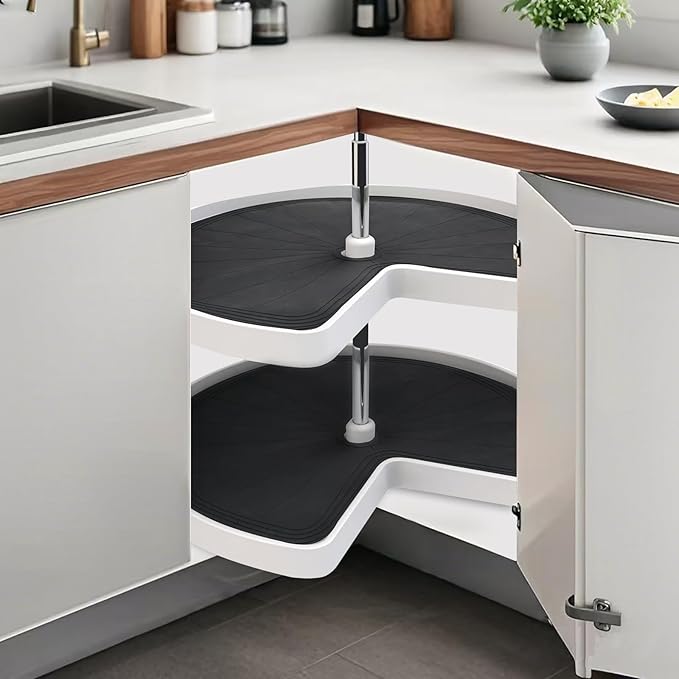 2PCS Lazy Susan Shelf Liner 27" Silicone Lazy Susan Liner Non Slip Kitchen Cabinet Liners Mats for Shelf Drawer Black