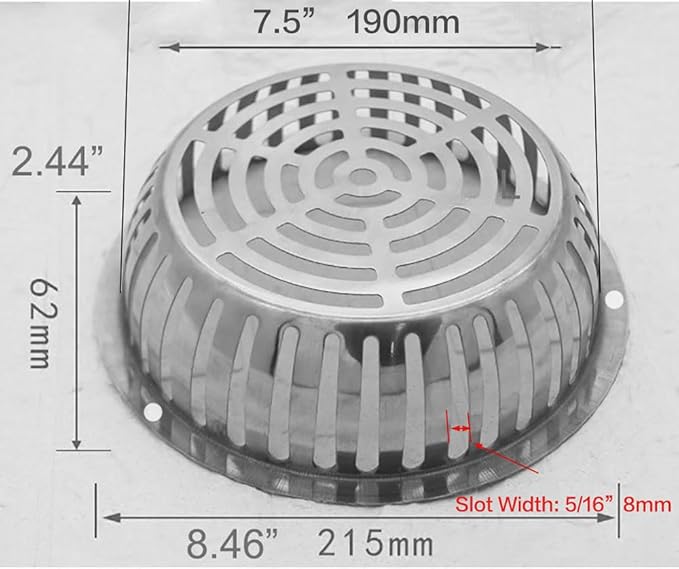 SUS304 Stainless Steel Roof Dome Drain Cover Strainer Anti-Clogging Atrium Grate 2pcs/pk (Φ: 8.5 inch)