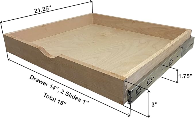 Couver Pull Out Drawers For Cabinets, 15"W x 21"D x 3"H Soft Close Slide Out Wood Shelves Storage Organizer for Kitchen, Finished, Heavy-Duty, Non-Assemble