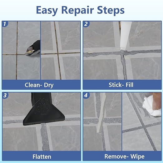 Tile Grout Repair Kit - Grout Filler, Grout Repair Paste with Silicone Trowel Scraper, Fast Drying Grout Repair Kit for Bathroom Shower Kitchen Floor Tile, Waterproof (17.64 oz, Silver)