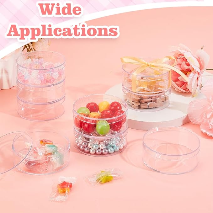 AHANDMAKER 50PCS Clear Round Organizer Box 3"x1" Small Acrylic Containers with Lids Circular Candy Box for Bead Jewelry Storage Wedding Graduation Gift Craft Decorations