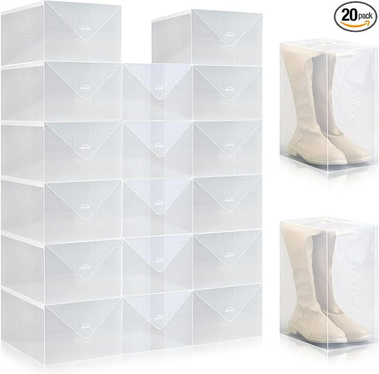 Sintuff 20 Pcs Clear Shoe Boxes Plastic Stackable Clear Shoe Storage Boxes for Women Men Ankle Boots High Heels Rooms Closet(13.8 x 9.8 x 7.1 Inches)