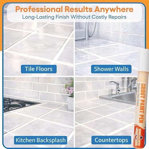 White Grout Paint Pen Tile Grout Colorant & Sealer Marker, Quick-Dry, 3 Adjustable Tips (2-3 mm), Ideal for Bathroom, Shower, Kitchen Tiles Restores Grout Lines