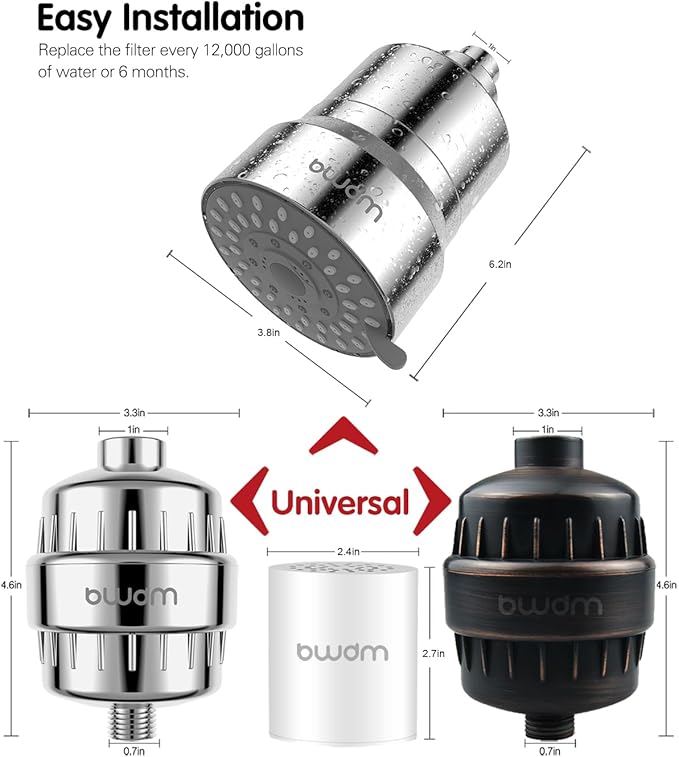 15 Stage Shower Filter Cartridge,High output Universal replacement filter cartridge, Remove Chlorine Heavy Metals and Other Sediments, VitaminC Water Softener Reduces Dry Itchy Skin Dandruff BWDM(4X)