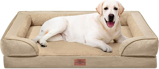 Comfort Expression Orthopedic Dog Bed for Extra Large Dogs 45x35 Inch, Waterproof Egg Crate Foam XL Pet Bed with Removable Bolsters, Dog Couch with Washable Cover & Non-Slip Bottom, Light Brown