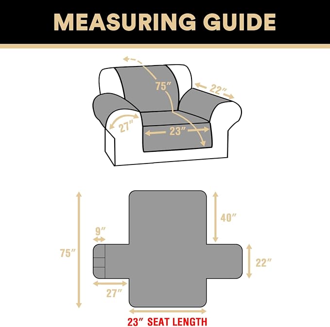 PrinceDeco Chair Cover 100% Water Proof Sofa Cover Non-Slip Brown Couch Cover with Elastic Straps Furniture Protector, Washable Armchair Cover for Pets Kids Dog Cat- Chair 23"