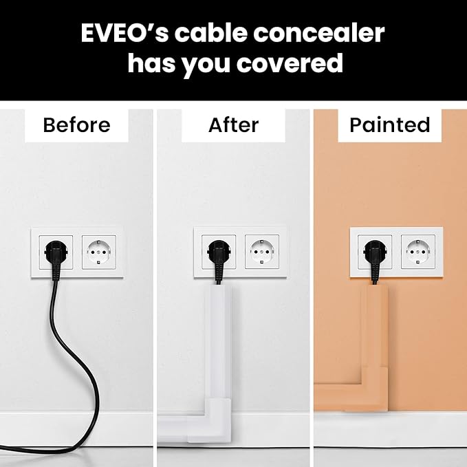 EVEO Cable Hider Wall 306” - Cable Raceway Cord Hider - Wire Covers for Cords on Wall, Cord Cover, Wall Cable Hider, Cable Concealer, Wire Hiders for TV on Wall Management-20X (L16 W0.95 H0.5) - White